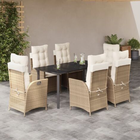 7-tlg. Garten-Essgruppe mit Kissen Beige Poly Rattan vidaXL