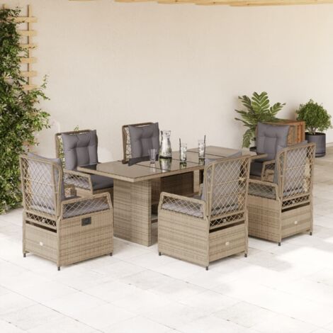 7-tlg. Garten-Essgruppe mit Kissen Beige Poly Rattan vidaXL