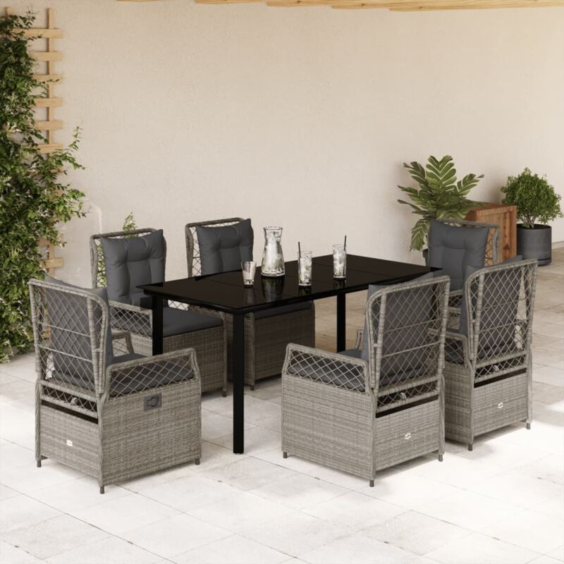 7-tlg. Garten-essgruppe Mit Kissen Hellgrau Poly Rattan - Vidaxl