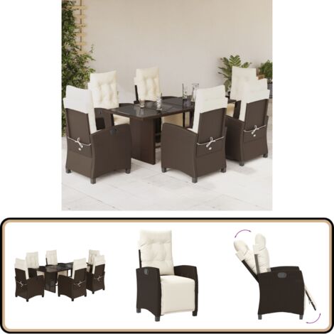 7-tlg. Garten-Essgruppe mit Kissen Braun Poly Rattan - Gartensessel - Gartenmöbel Set - Outdoor Möbel - Terrassenmöbel - Gartentisch