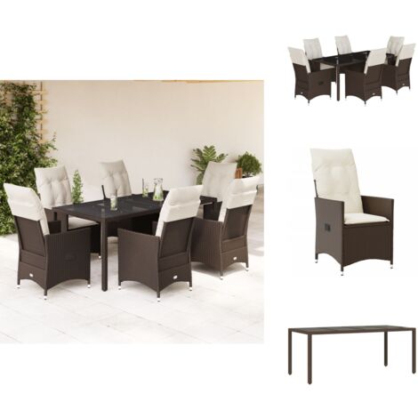 7-tlg. Garten-Essgruppe mit Kissen Braun Poly Rattan - Gartenset - Outdoor Möbel - Esstisch - Gartenstühle - Lounge Set