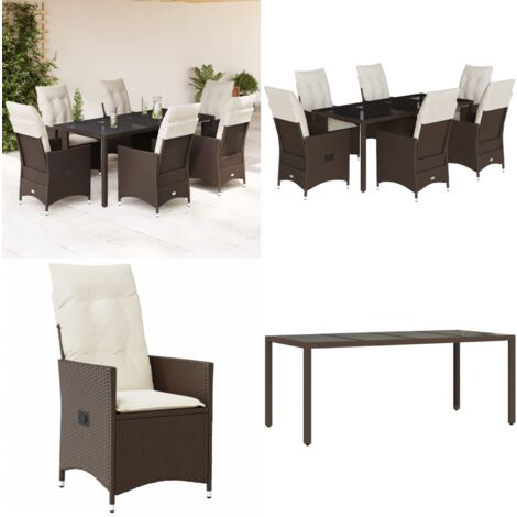 7-tlg. Garten-Essgruppe mit Kissen Braun Poly Rattan - Gartenset - Outdoor Möbel - Esstisch - Gartenstühle - Lounge Set - Home & Living