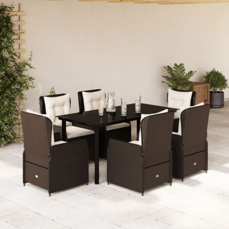 7-tlg. Garten-Essgruppe mit Kissen Braun Poly Rattan vidaXL