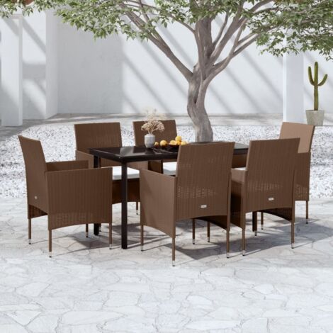 7-tlg. Garten-Essgruppe mit Kissen Braun und Schwarz