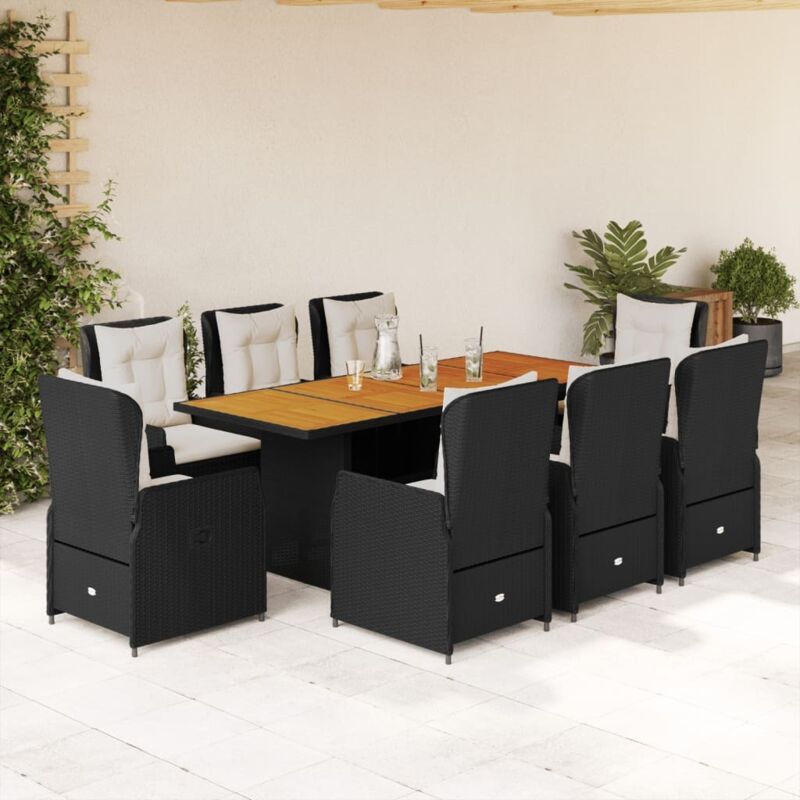 9-tlg. Garten-essgruppe Mit Kissen Schwarz Poly Rattan Vidaxl