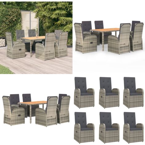 7-tlg. Garten-Essgruppe mit Kissen Grau Poly Rattan - Gartensitzgruppe - Gartenmöbel - Outdoor Möbel - Lounge Set - Rattan Gartenmöbel - Home & Living