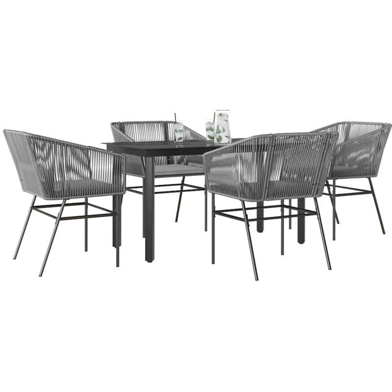 5-tlg. Garten-essgruppe Mit Kissen Grau Poly Rattan Glas - Vidaxl