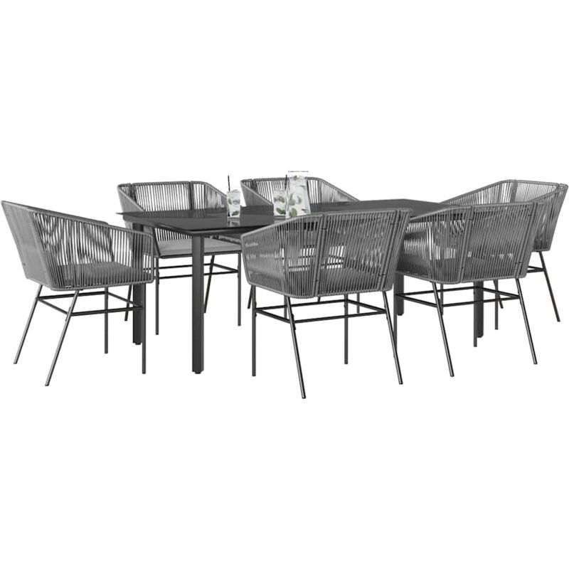 7-tlg. Garten-essgruppe Mit Kissen Grau Poly Rattan Glas Vidaxl