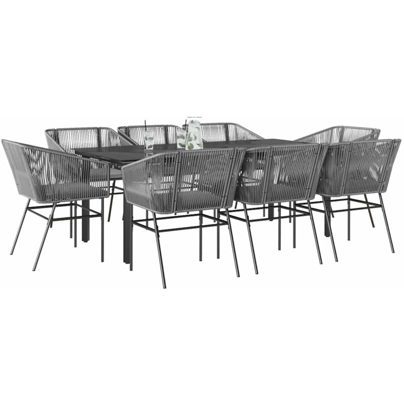 9-tlg. Garten-essgruppe Mit Kissen Grau Poly Rattan Glas Vidaxl