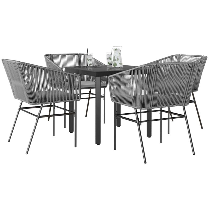 5-tlg. Garten-essgruppe Mit Kissen Grau Poly Rattan Glas - Vidaxl