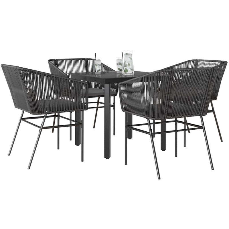 5-tlg. Garten-essgruppe Mit Kissen Schwarz Poly Rattan Glas - Vidaxl