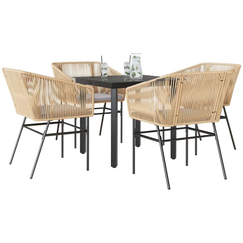 5-tlg. Garten-essgruppe Mit Kissen Braun Poly Rattan Glas - Vidaxl