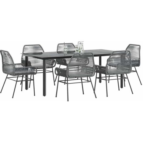7-tlg. Garten-Essgruppe mit Kissen Grau Poly Rattan Glas vidaXL
