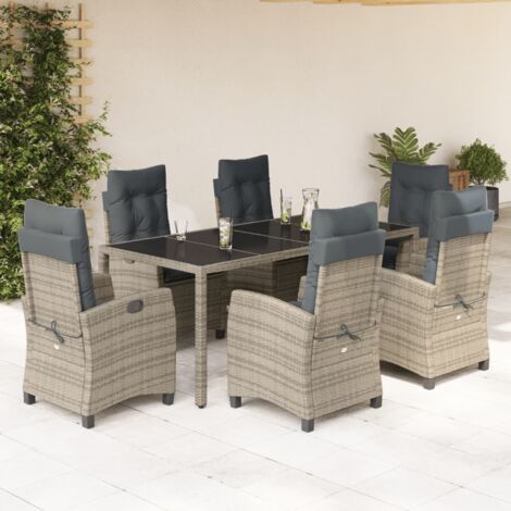 7-tlg. Garten-Essgruppe mit Kissen Grau Poly Rattan vidaXL