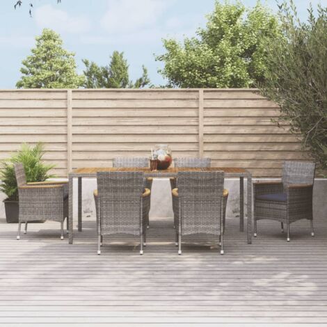 7-tlg. Garten-Essgruppe mit Kissen Grau Poly Rattan vidaXL