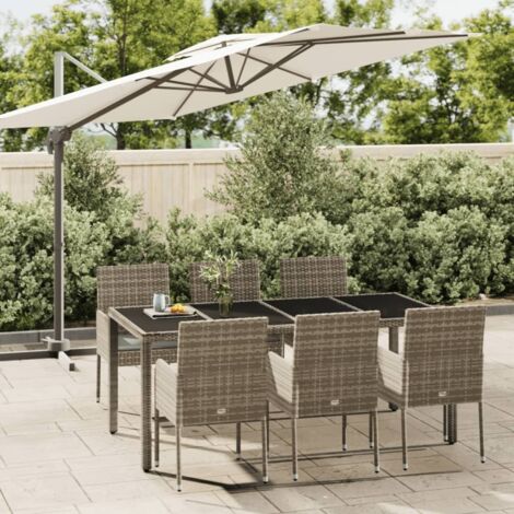 7-tlg. Garten-Essgruppe mit Kissen Grau Poly Rattan vidaXL