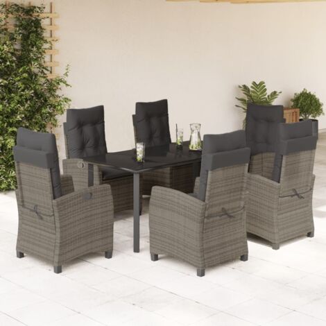 7-tlg. Garten-Essgruppe mit Kissen Grau Poly Rattan vidaXL