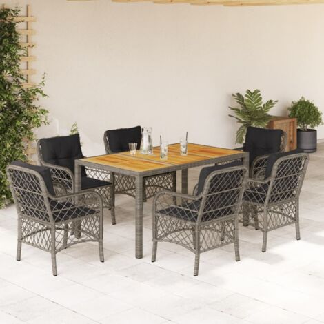 7-tlg. Garten-Essgruppe mit Kissen Grau Poly Rattan vidaXL