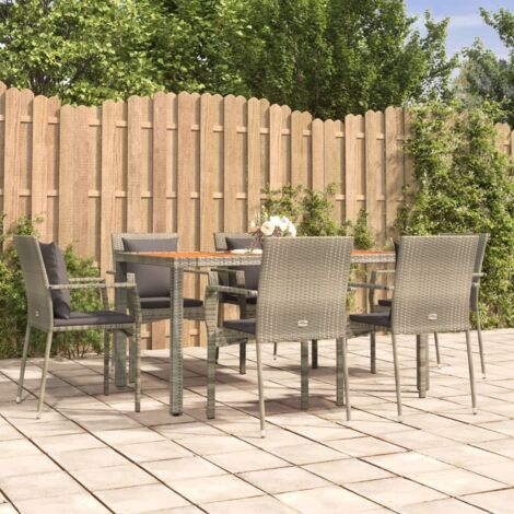 7-tlg. Garten-Essgruppe mit Kissen Grau Poly Rattan vidaXL