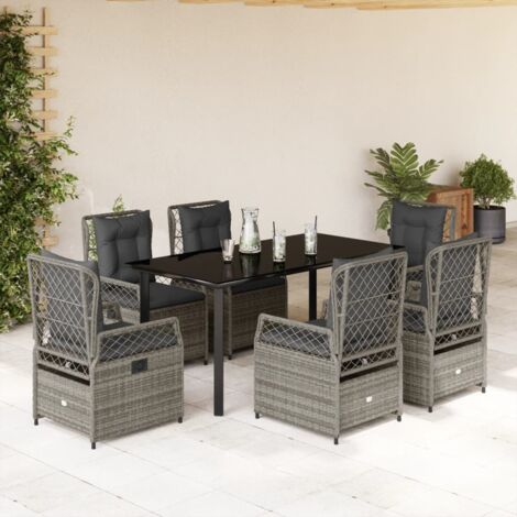7-tlg. Garten-Essgruppe mit Kissen Grau Poly Rattan vidaXL