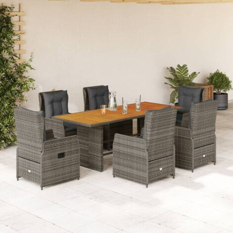 7-tlg. Garten-Essgruppe mit Kissen Grau Poly Rattan vidaXL