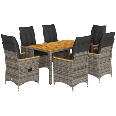 7-tlg. Garten-Essgruppe mit Kissen Grau Poly Rattan vidaXL