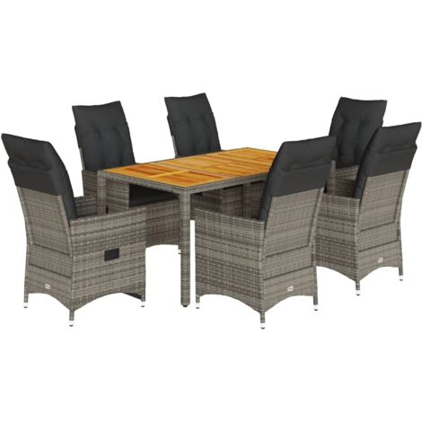 7-tlg. Garten-Essgruppe mit Kissen Grau Poly Rattan vidaXL