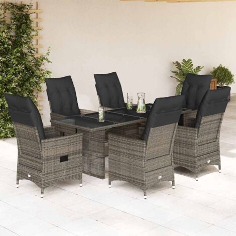 7-tlg. Garten-Essgruppe mit Kissen Grau Poly Rattan vidaXL