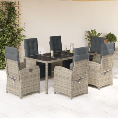 7-tlg. Garten-Essgruppe mit Kissen Grau Poly Rattan vidaXL