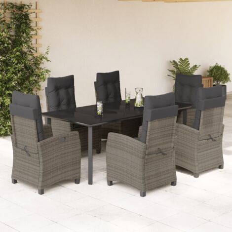 7-tlg. Garten-Essgruppe mit Kissen Grau Poly Rattan vidaXL