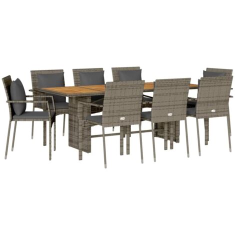 7-tlg. Garten-Essgruppe mit Kissen Grau Poly Rattan vidaXL