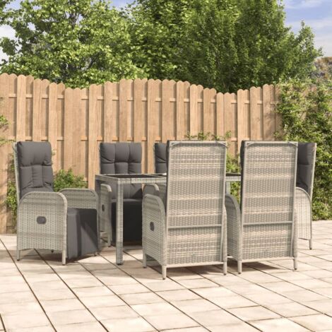 7-tlg. Garten-Essgruppe mit Kissen Grau Poly Rattan vidaXL