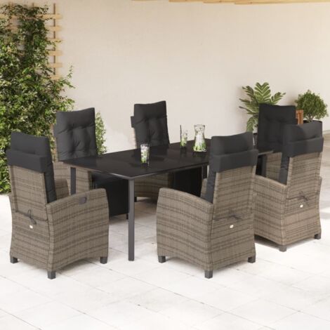 7-tlg. Garten-Essgruppe mit Kissen Grau Poly Rattan vidaXL112601