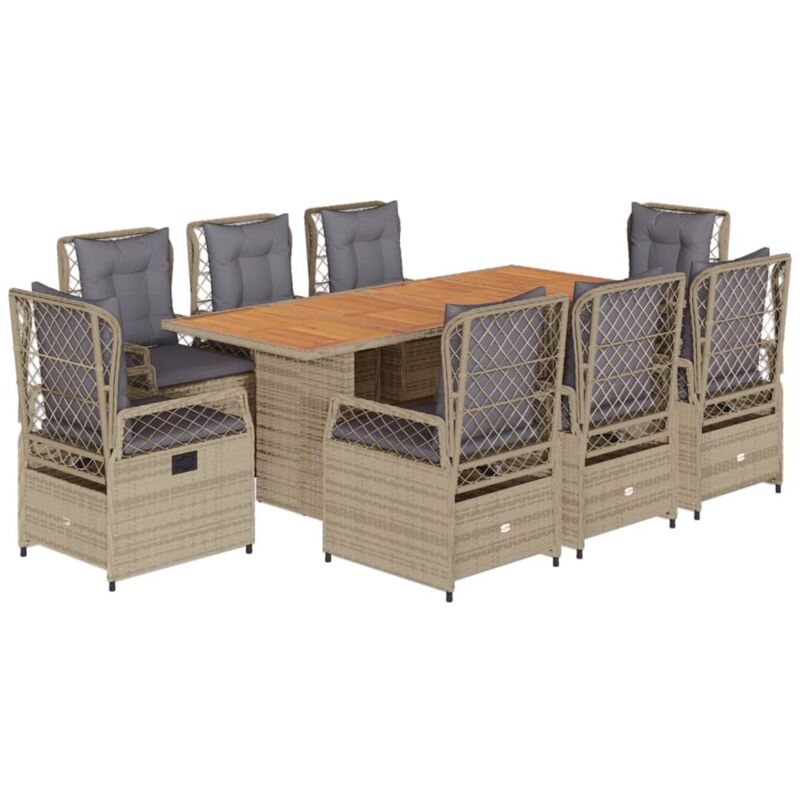 9-tlg. Garten-essgruppe Mit Kissen Beige Poly Rattan Vidaxl