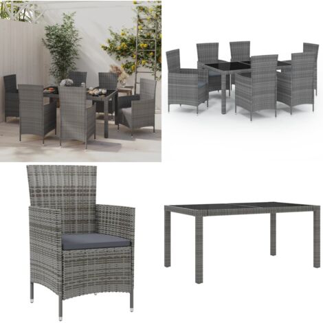 7-tlg. Garten-Essgruppe mit Kissen Poly Rattan Grau - Gartenmöbel - Esstisch - Gartensessel - Rattan Gartenmöbel - Outdoor Möbel - Home & Living