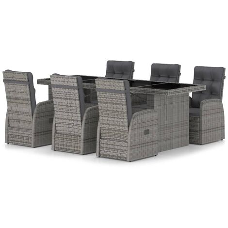 7-tlg. Garten-Essgruppe mit Kissen Poly Rattan Grau vidaXL