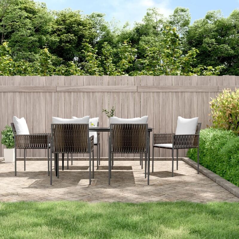7-tlg. Garten-essgruppe Mit Kissen Poly Rattan Und Stahl - Vidaxl