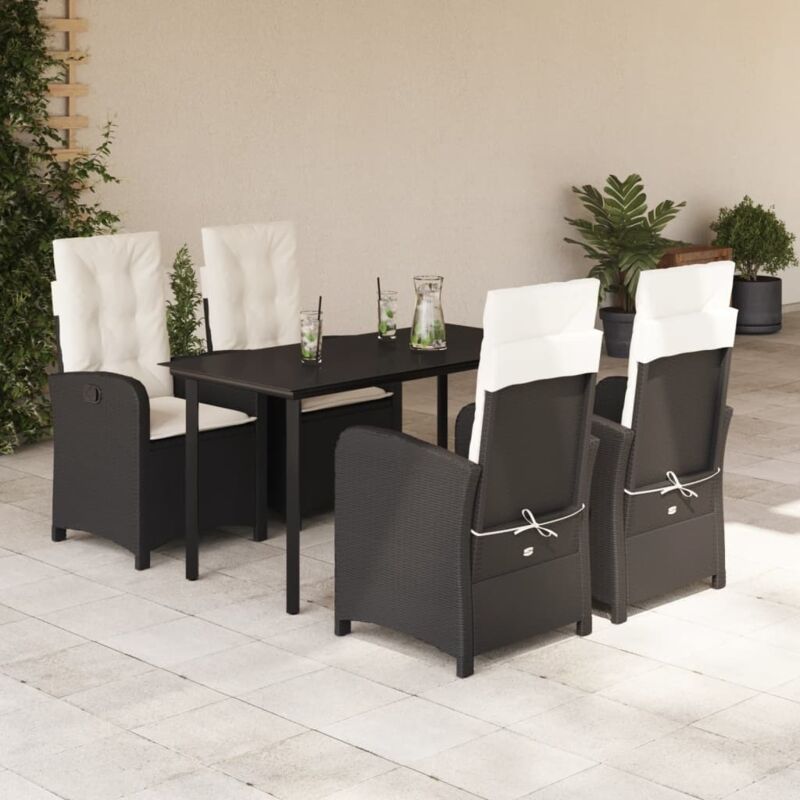 5-tlg. Garten-essgruppe Mit Kissen Schwarz Poly Rattan - Vidaxl