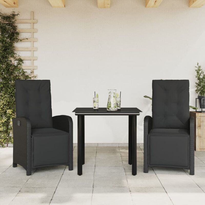 3-tlg. Bistro-set Mit Kissen Schwarz Poly Rattan - Vidaxl