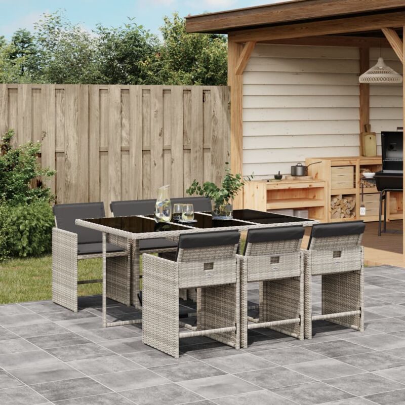 7-tlg. Garten-essgruppe Mit Kissen Hellgrau Poly Rattan - Vidaxl