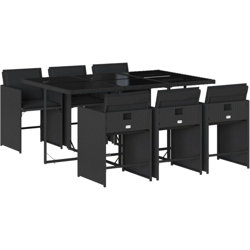 7-tlg. Garten-essgruppe Mit Kissen Schwarz Poly Rattan Vidaxl