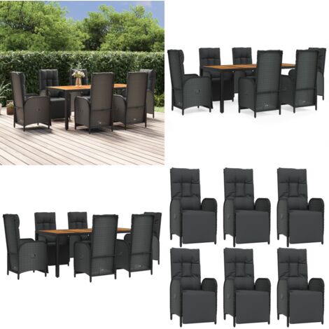 7-tlg. Garten-Essgruppe mit Kissen Schwarz Poly Rattan - Gartentisch - Garten-Essgruppe