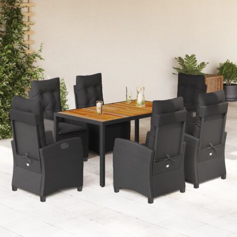 7-tlg. Garten-Essgruppe mit Kissen Schwarz Poly Rattan vidaXL523165