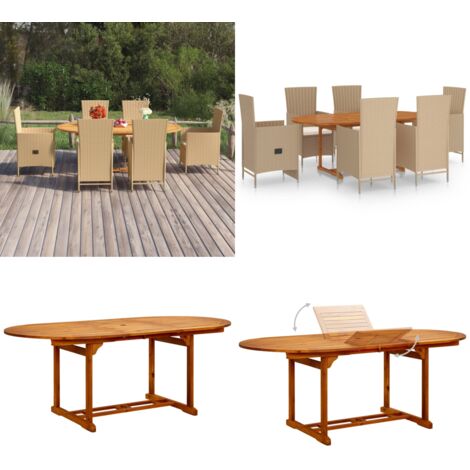 7-tlg. Garten-Essgruppe Poly Rattan Beige - Gartentisch - Essgruppe - Gartenmöbel - Outdoor Möbel - Holztisch - Home & Living