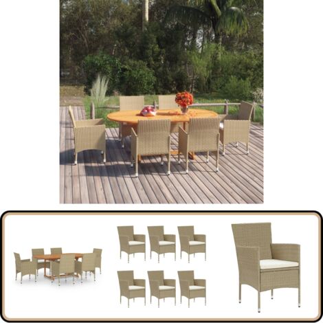 7-tlg. Garten-Essgruppe Poly Rattan Beige - Gartentisch - Essgruppe - Gartenmöbel - Outdoor Möbel - Polyethylen-Rattan