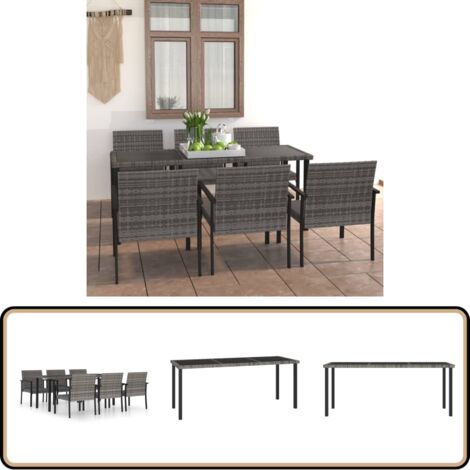 7-tlg. Garten-Essgruppe Poly Rattan Grau - Gartenmöbelset - Esstisch - Outdoor-Möbel - Rattan Gartenstuhl - Balkonmöbel