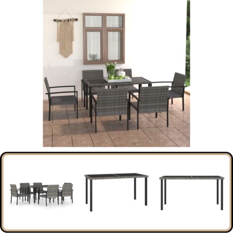 7-tlg. Garten-Essgruppe Poly Rattan Grau - Gartensessel - Esstisch - Gartenmöbelset - Outdoor-Möbel - Rattanmöbel
