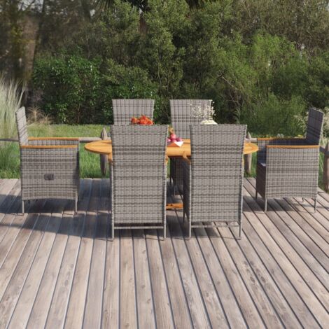 7-tlg. Garten-Essgruppe Poly Rattan Grau vidaXL