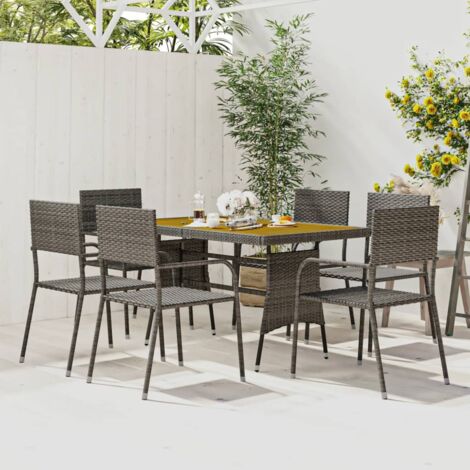 7-tlg. Garten-Essgruppe Poly Rattan Grau vidaXL