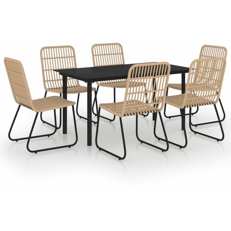 7-tlg. Garten-Essgruppe Poly Rattan und Glas vidaXL